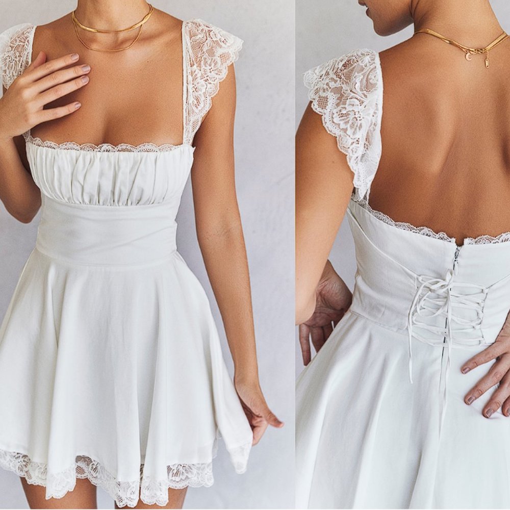 HOUSE OF CB 'Kaia' Ivory A-Line Mini Dress NWOT - Picture 17 of 17